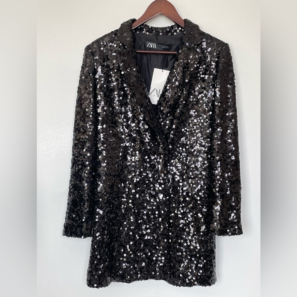 ZARA LONG SEQUINNED BLAZER 9336/556/255/032 - Picture 2 of 9